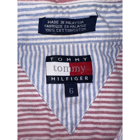 Vintage 90s Tommy Hilfiger Striped Oxford‎ Women's Seersucker Button Up Sz 6 - Picture 3 of 13